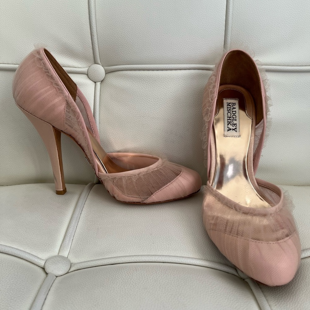 Badgley Mischka Ballet Pink Tulle 3in Heels 7 1/2M - Picture 7 of 9